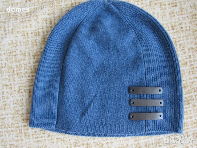 Синя мъжка машинно плетена шапка, 100% кашмир, Монголия, снимка 5 - Шапки - 25908226