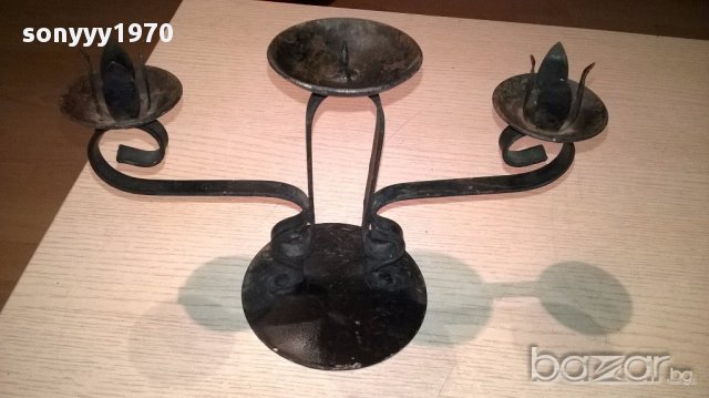 Метален свещник за 3 свещи-25/17/12см-внос швеицария, снимка 2 - Антикварни и старинни предмети - 16143525