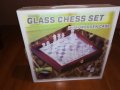 стъклен шах в красива дървена кутия-внос швеицария, снимка 12
