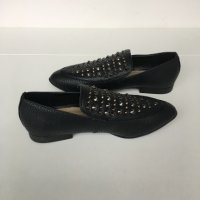 Кожени равни черни обувки с капси JustFab номер 36, снимка 2 - Дамски ежедневни обувки - 24569095