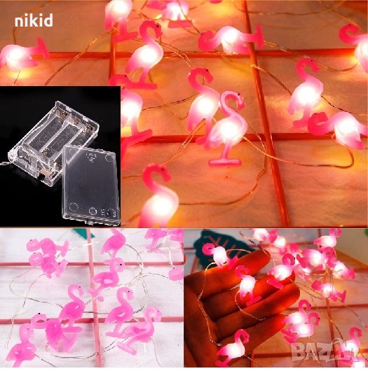 Светещи лампички гирлянд фламинго украса декор парти, снимка 1