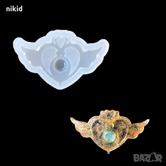 сърце с крила колие силиконов молд калъп бижутерски сладкарски смола изделия ръчна изработка, снимка 1