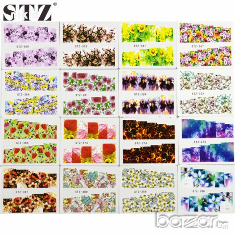 48 бр пастелни цветя татос ваденки водни стикери за нокти маникюр, снимка 4 - Продукти за маникюр - 17203280