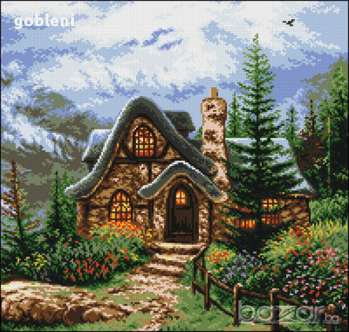  гоблен ПЛАНИНСКА КЪЩИЧКА (малък)-Д40;размери/24*23/см.;23цвята, снимка 2 - Гоблени - 8317978