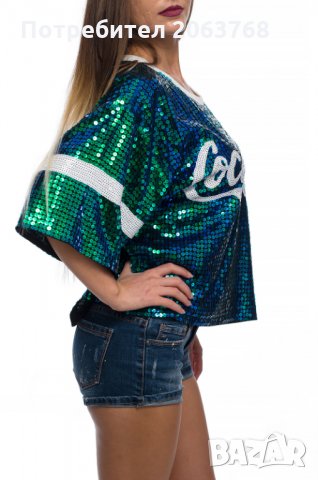 Модерна блуза с пайети-цвят тюркоаз, снимка 4 - Тениски - 25286369