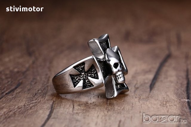 пръстен стомана кръст и череп., снимка 2 - Пръстени - 17433428