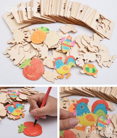 Детски комплект за рисуване с много формички от дърво + флумастри с книжка, снимка 7 - Рисуване и оцветяване - 26155798