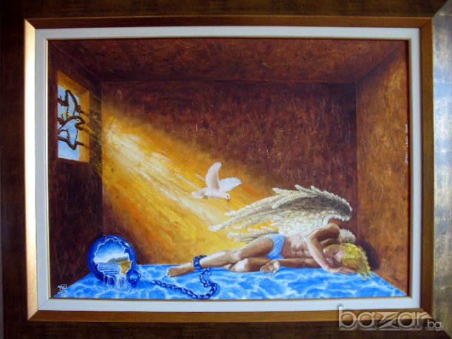  "ИЗХОД", маслена картина, Стен Леон, 2013г. "Световната награда на Салвадор Дали", снимка 2 - Картини - 12864192