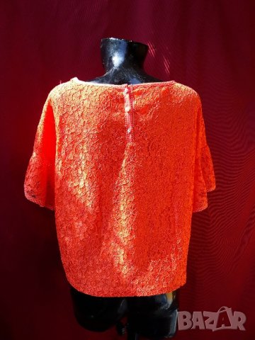 Оранжева непрозрачна блуза с дантела ХЛ, снимка 3 - Тениски - 21575610