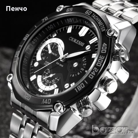 Мъжки нов луксозен моден ръчен часовник с календар от неръждаема стомана кварцов, масивен бизнес, снимка 6 - Мъжки - 20595058