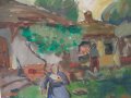 Стара Картина Селски пейзаж( маслени бои, платно) /М.Минков, снимка 5