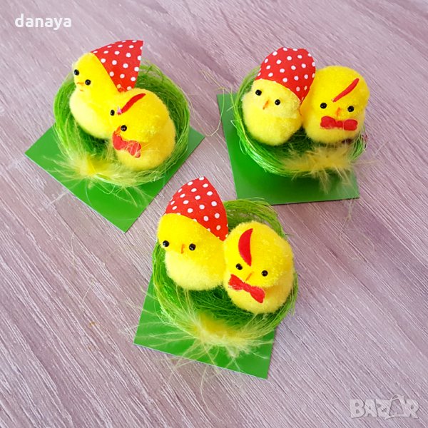 Мини декорация за Великден Пиленца в гнездо 5x5см, снимка 1