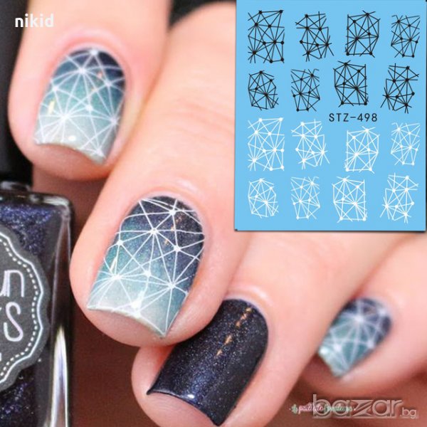 STZ-498 черно бели триизмерна мрежа слайдер ваденки водни стикери за нокти маникюр, снимка 1