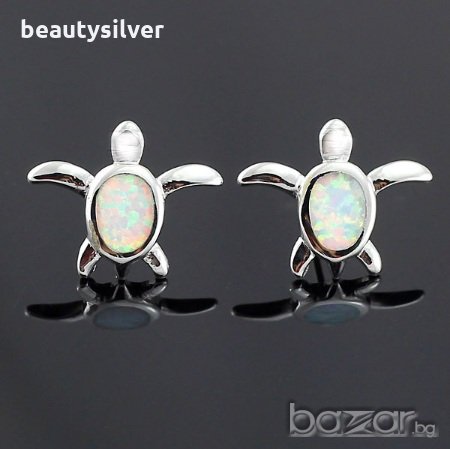 Стерлинги сребърни обеци с бял огнен Опал Дълголетие, снимка 1