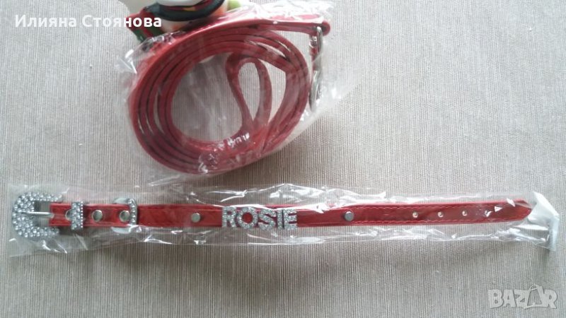 Изключително красива червена кожена каишка за куче и повод Rosie, снимка 1