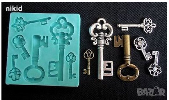 6 ретро ключа ключове ключ в квадрат силиконов молд форма декор украса сладки фондан мъфини шоколад, снимка 1