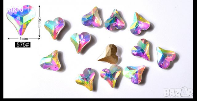  3D диамантче сърце кристалче холограмни цветове  бижу декорация за нокти маникюр и други, снимка 2 - Други - 21514725