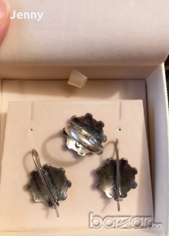 Сребърен комплект обеци и пръстен, снимка 2 - Бижутерийни комплекти - 20811348