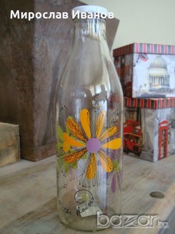 стъклена бутилка 1 литър декорация Цветя, снимка 2 - Други - 21130181