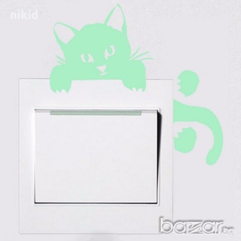 светещ флуоресцентен неонов коте стикер за контакт ключ на лампа копчето, снимка 2 - Декорация за дома - 18631402