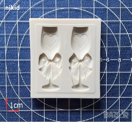 2 сватбени чаши чаша за шампанско с пандели силиконов молд форма декорация торта фондан шоколад 