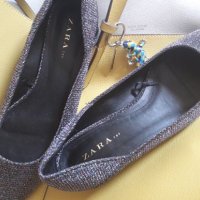 Zara блестящи обувки с нисък ток, снимка 1 - Дамски ежедневни обувки - 25513848