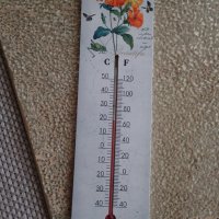 " Оранжеви цветя " - дървен термометър, снимка 3 - Други - 22891471