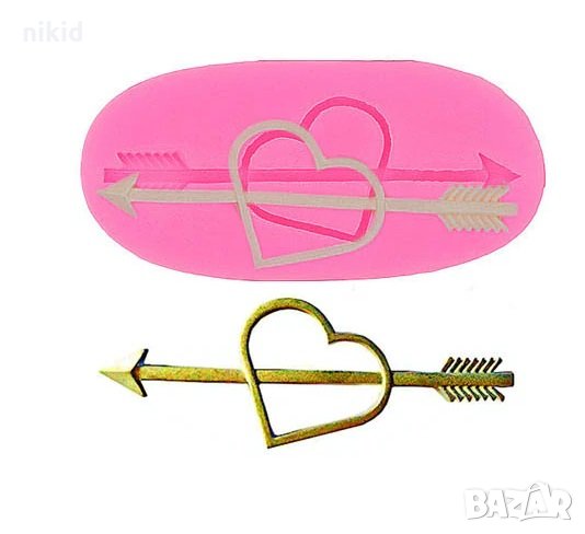 Сърце със стрела силиконов молд форма за фондан шоколад декор торта украса, снимка 1