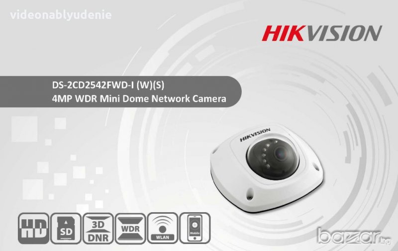 IP куполна камера HIKVISION DS-2CD2542FWD-IS - 4 мегапиксела с инфрачервено осветление 2.8мм обектив, снимка 1
