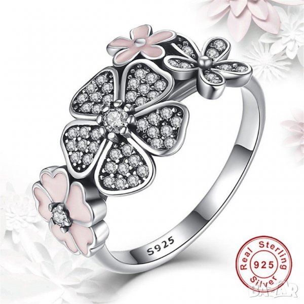 Нежен пръстен с естествени бели топази, сребро и родий, снимка 1