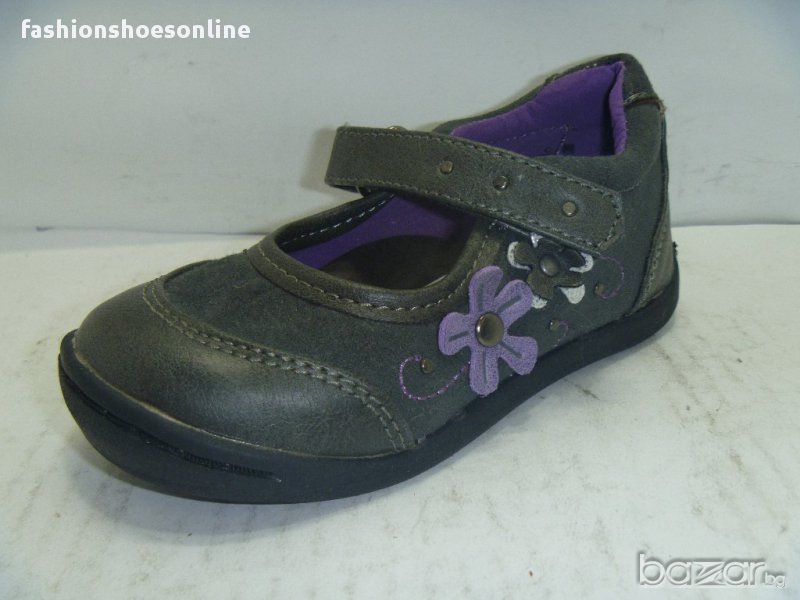 Детски обувки ONE STEP сиво с лилаво, цвете, лепенка, снимка 1