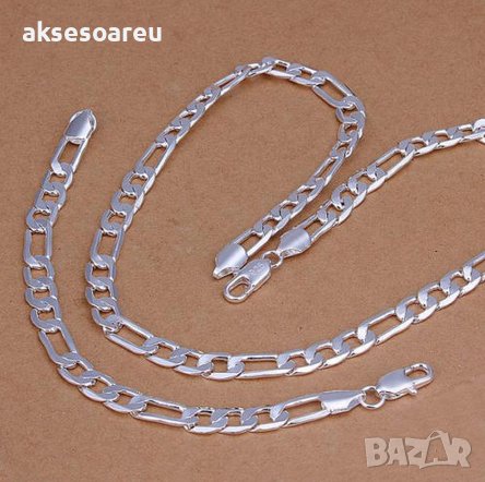 Комплект посребрен сребърен ланец и гривна плетка картие бижу верига мода синджир бижутерия 12 мм