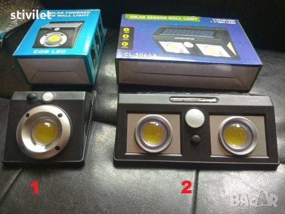 Соларна мощна LED Лампа + Датчик движение + вградена батерия.Ново