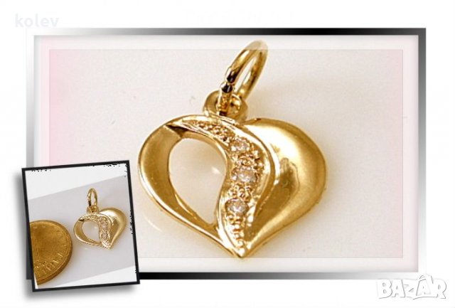златен медальон сърце С ЦИРКОНИ- 0.67 грама, снимка 1