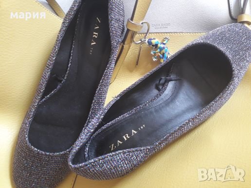 Zara блестящи обувки с нисък ток, снимка 1 - Дамски ежедневни обувки - 25513848
