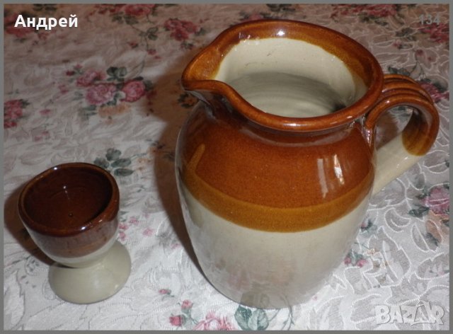 Лот от керамична каничка и яйчарка, снимка 2 - Други - 23219725