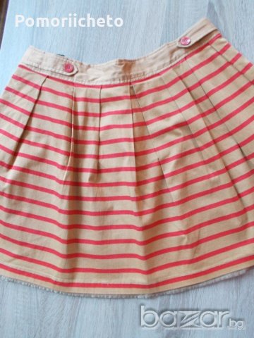 Красива разкроена раирана пола в горчица и червено, снимка 2 - Поли - 20677756