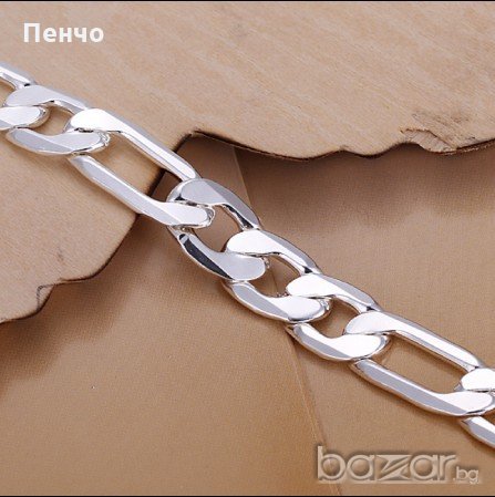 Комплект посребрен сребърен ланец и гривна плетка картие бижу верига 8 мм, снимка 9 - Колиета, медальони, синджири - 21139107