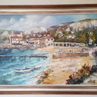 Продавам маслена картина " Плажът Балчик " , снимка 4 - Картини - 19887764