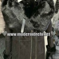 Дамско черно палто тип шуба с лисица, снимка 1 - Палта, манта - 23576063