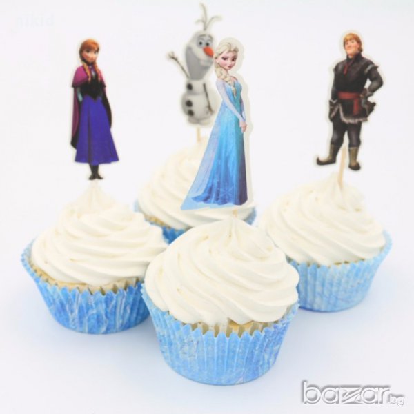 Елза Анна 24 бр топери клечки украса декорация за мъфини кексчета торта и парти замръзнало кралство, снимка 1