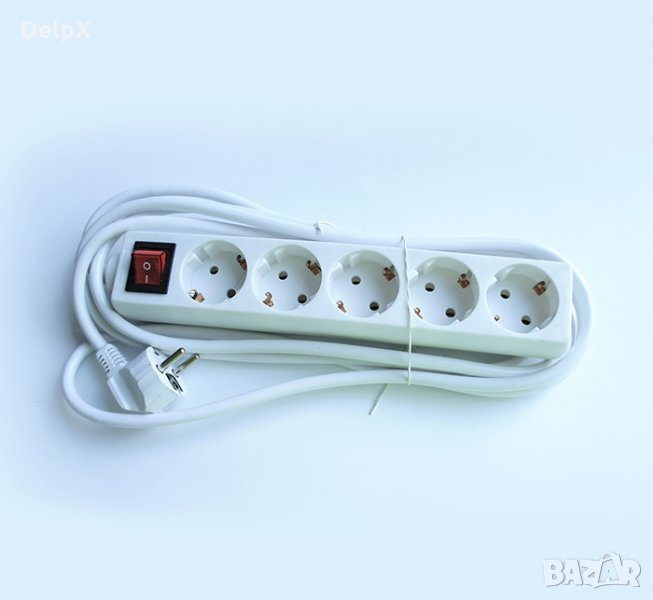 Разклонител за контакт с ключ 5-ца бял 3m 220V 16A, снимка 1