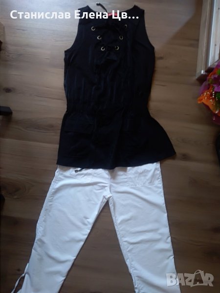 Бял летен панталон с черна туника, снимка 1