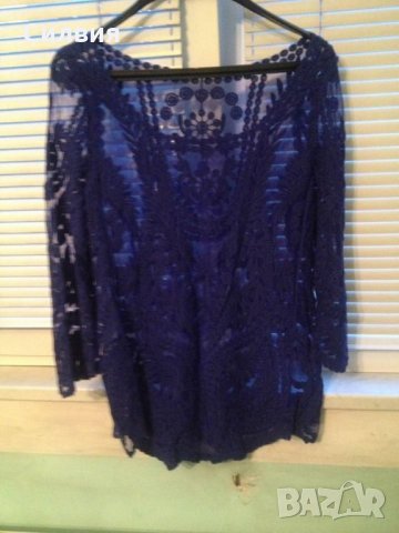 Коралово червена дантелена блуза Нова, снимка 3 - Блузи с дълъг ръкав и пуловери - 21679835