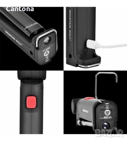 Мощна работна и аварийна лампа с фенер, магнит и кука, micro USB, снимка 4 - Къмпинг осветление - 23795788