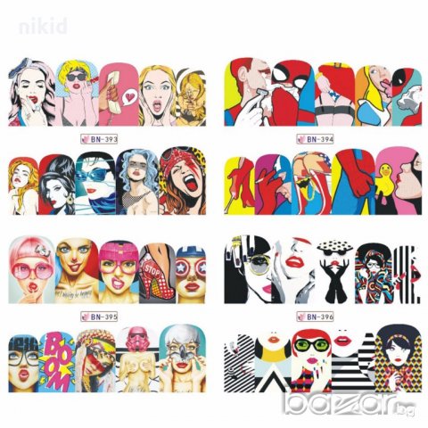 12 в 1 сет Поп Арт татос водни стикери маникюр нокти декорация, снимка 4 - Други - 19994705