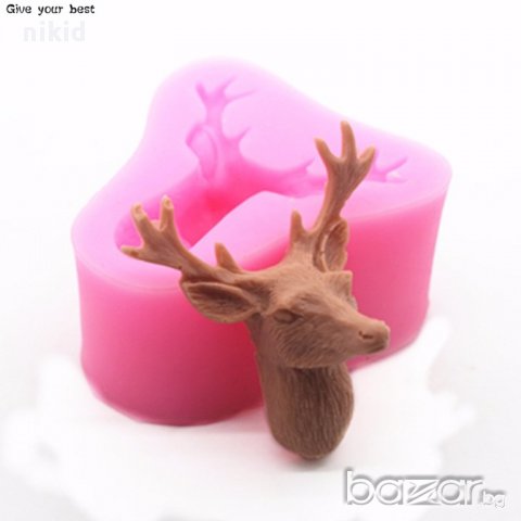 3D елен глава калъп силиконов молд форма тесто декорация шоколад фондан украса гипс сапун, снимка 2 - Форми - 17577073