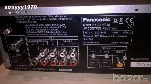 Panasonic sa-hr45 receiver 5 chanel-optical/rds-внос швеицария, снимка 10 - Ресийвъри, усилватели, смесителни пултове - 15298827