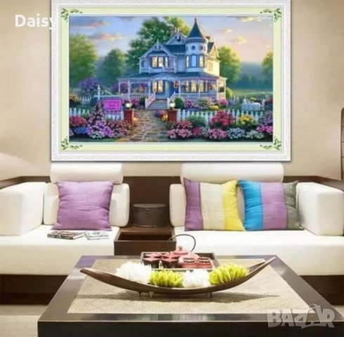 Диамантен гоблен"Голяма къща с градина", снимка 2 - Гоблени - 25635445
