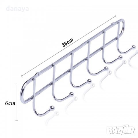 Метална закачалка за дрехи и аксесоари закачалка за стена с 6 куки за закачане, снимка 6 - Други - 23655402